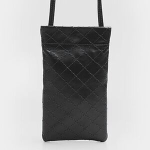 Black real leather topstitched diamond phone clutch bag made in Italy NWT